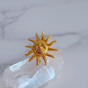 Vintage Gold Sun Face Pin 90s Jewelry